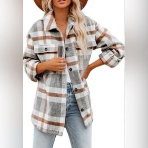 Beaully Women's Oversized Flannel Plaid Cozy Cabincore Utility Shacket